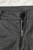 Zwart casual effen patchwork normale hoge taille potlood effen kleur broek
