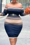Multicolor Sexy Patchwork Off the Shoulder Plus Size Dresses