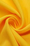 Vestidos rectos con cuello en V de patchwork liso sexy amarillo