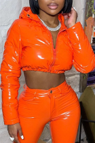 Оранжевая повседневная однотонная верхняя одежда с отложным воротником в стиле пэчворк