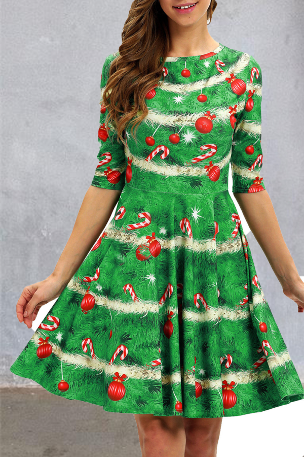 Disfraces de estampado de patchwork lindos de fiesta de Navidad verde