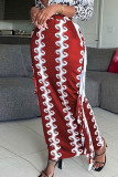 Pantalones de retazos de borlas con estampado de rayas casuales de moda rojo