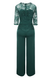 Grönt mode Casual Patchwork Solid genomskinlig O-hals vanliga Jumpsuits