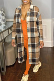Oranje casual geruite patchwork kraag met kraag bovenkleding