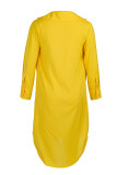 Robes droites jaunes sexy en patchwork uni à col en V