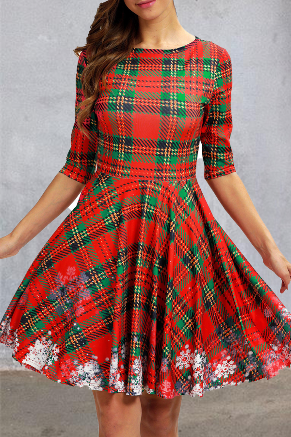 Red Christmas Day Party Cute Patchwork Print Costumes