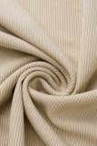 Khaki Fashion Casual Solid Patchwork Off the Shoulder Manica lunga Abiti taglie forti