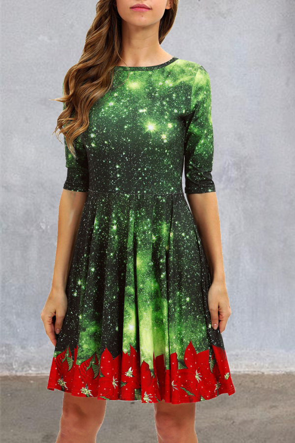 Tintengrüne Weihnachtsparty-Kostüme mit niedlichem Patchwork-Druck