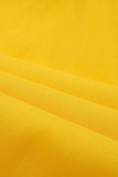 Robes droites jaunes sexy en patchwork uni à col en V