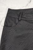 Zwart casual effen patchwork normale hoge taille potlood effen kleur broek