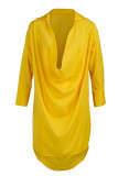 Желтые сексуальные однотонные лоскутные прямые платья с V-образным вырезом