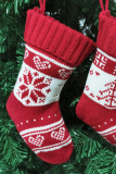 Deep Red Fashion Party Wapiti Snowflakes Christmas Tree Printed Patchwork Sock