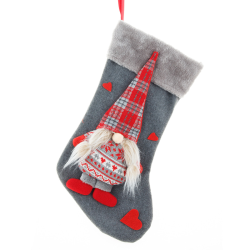 Calzino con snodo diviso per Babbo Natale con fiocchi di neve vintage rosso grigio