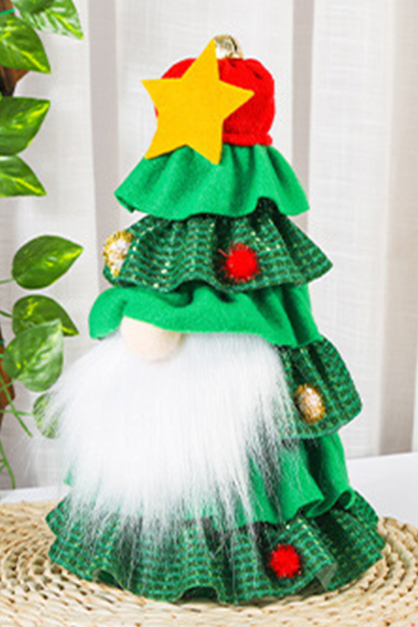 Green Christmas Day Party Cute Patchwork Flounce Christmas Tree Printed Costumes