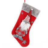 Red Yellow Party Vintage Snowflakes Santa Claus Patchwork Sock
