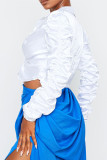 Tops de cuello de camisa con pliegues sólidos casuales de moda blanca