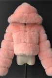 Pink Fashion Casual Solid Cardigan Plus Size Overcoat