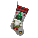 Grey Party Vintage Print Snowflakes Santa Claus Patchwork Sock