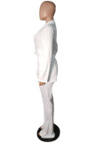 Cardigan blanc à manches longues et col rabattu, pantalon deux pièces décontracté, couleur unie, Patchwork