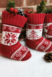 Deep Red Fashion Party Wapiti Snowflakes Christmas Tree Printed Patchwork Sock