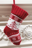 Calcetín de retazos con estampado de árbol de Navidad Wapiti copos de nieve fiesta rojo oscuro