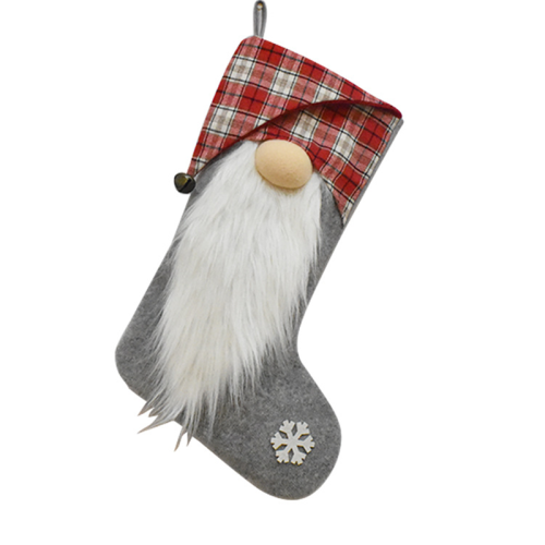 Calzino con snodo diviso per Babbo Natale, motivo scozzese, vintage, grigio