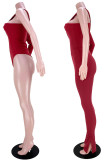 Красный модный повседневный однотонный лоскутный разрез с косым воротником и длинным рукавом из двух предметов