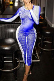 Bleu Sexy Imprimer Patchwork O Cou Une Étape Jupe Robes