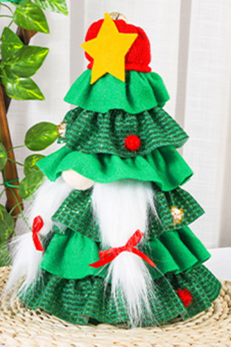 Lake Green Christmas Day Party Cute Split Joint Flounce Christmas Tree Printed Costumes