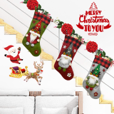 Red Party Vintage Print Snowflakes Santa Claus Patchwork Sock