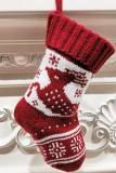 Calcetín de retazos con estampado de árbol de Navidad de copos de nieve Wapiti fiesta de moda rojo