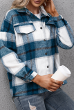 Navy Blue Casual Plaid Patchwork Turndown Collar Outerwear