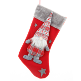 Red Gray Party Vintage Snowflakes Santa Claus Patchwork Sock
