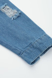 Jaqueta jeans casual moda casual sólida rasgada manga longa jeans regular (sem bolsos)