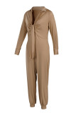 Grå Mode Casual Solid Basic V Neck Plus Size Jumpsuits