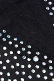 Vestido de noche de cuello alto transparente con perforación en caliente de patchwork sexy de moda de albaricoque