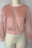 Abrigo casual de talla grande de patchwork sólido rosa