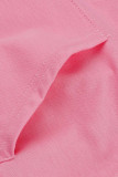 Colarinho com capuz rosa casual patchwork sólido manga longa duas peças