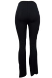Black Casual Solid Patchwork Boot Cut High Waist Speaker Solid Color Bottoms