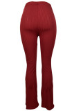 Purplish Red Casual Solid Patchwork Boot Cut High Waist Speaker Solid Color Bottoms