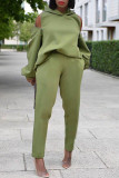 verde casual sólido patchwork cremallera con capucha cuello manga larga dos piezas