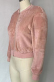 Abrigo casual de talla grande de patchwork sólido rosa