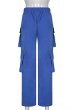 Pantaloni a vita media regolari in patchwork solido casual blu moda