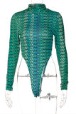 Green Fashion Sexy Print Basic Turtleneck Skinny Bodysuits