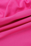 Розово-красный модный повседневный однотонный комбинезон на молнии с коротким рукавом и круглым вырезом