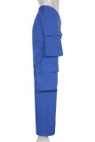 Calça Azul Moda Casual Sólida Patchwork Regular Cintura Média