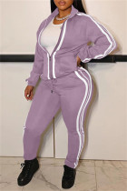 Фиолетовый модный повседневный полосатый лоскутный отложной воротник с длинным рукавом из двух частей