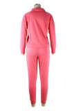 ピンク ファッション カジュアル パッチワーク ベーシック ジッパー カラー ロング スリーブ XNUMX ピース