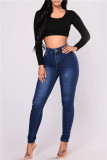 Jeans skinny azul escuro fashion casual sólido básico cintura média