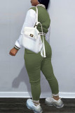 Mint green Fashion Casual Patchwork Letter Long Sleeve Two Pieces